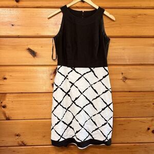 Ann Taylor linen blend brown cream cross hatch sleeveless lined dress Womens 4P